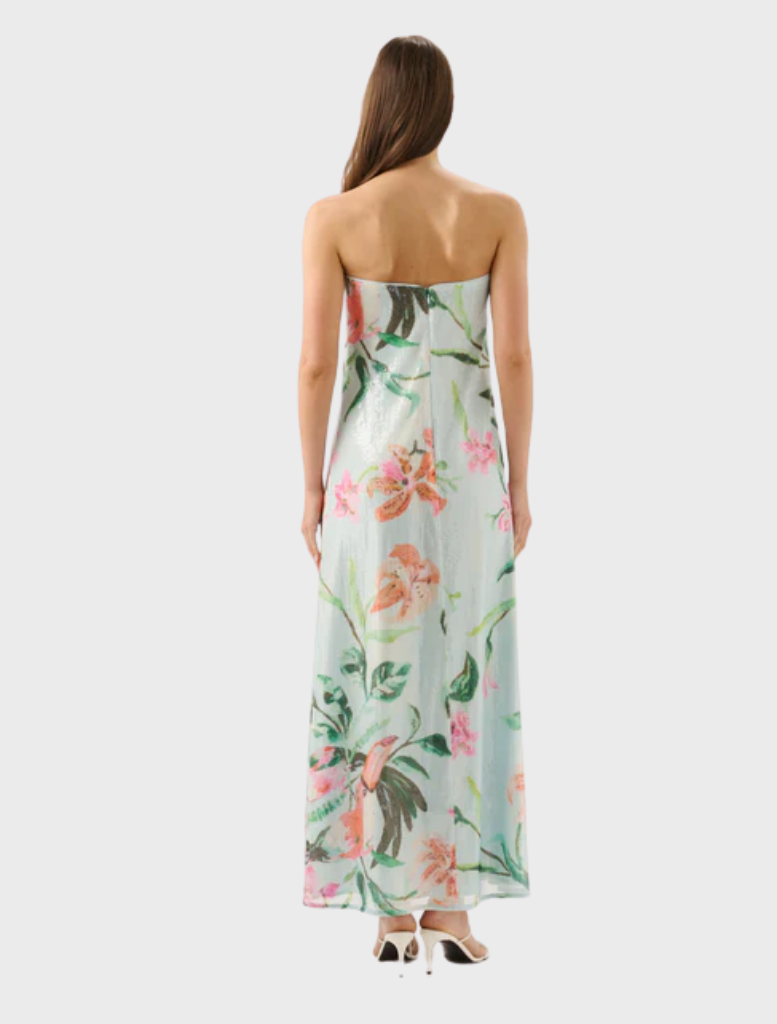 Fashionable Bianca sequin dress showcasing a radiant sequin pattern, suitable for upscale gatherings and events.