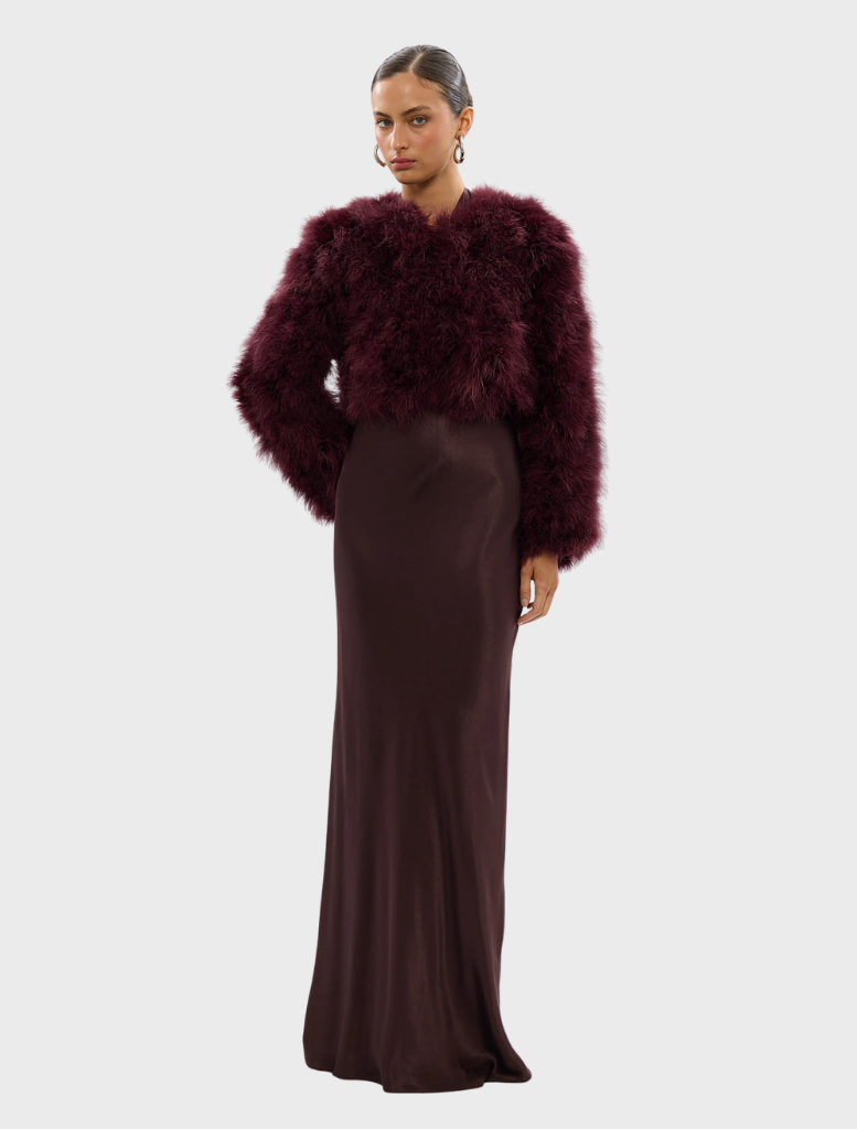 Elegant wine Manhattan crop jacket featuring a modern cut, ideal for adding sophistication to any outfit.