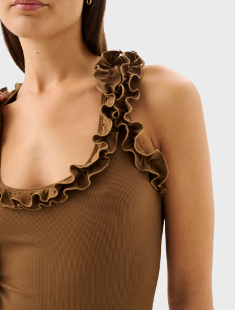 Chic Paloma Tank in a warm toffee hue, perfect for adding a touch of sophistication to any outfit.