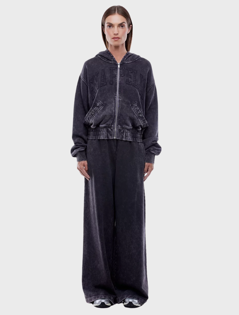 Terry EP Zip Thru Hoodie in washed charcoal, featuring a zip front and a stylish, relaxed fit for casual outings.