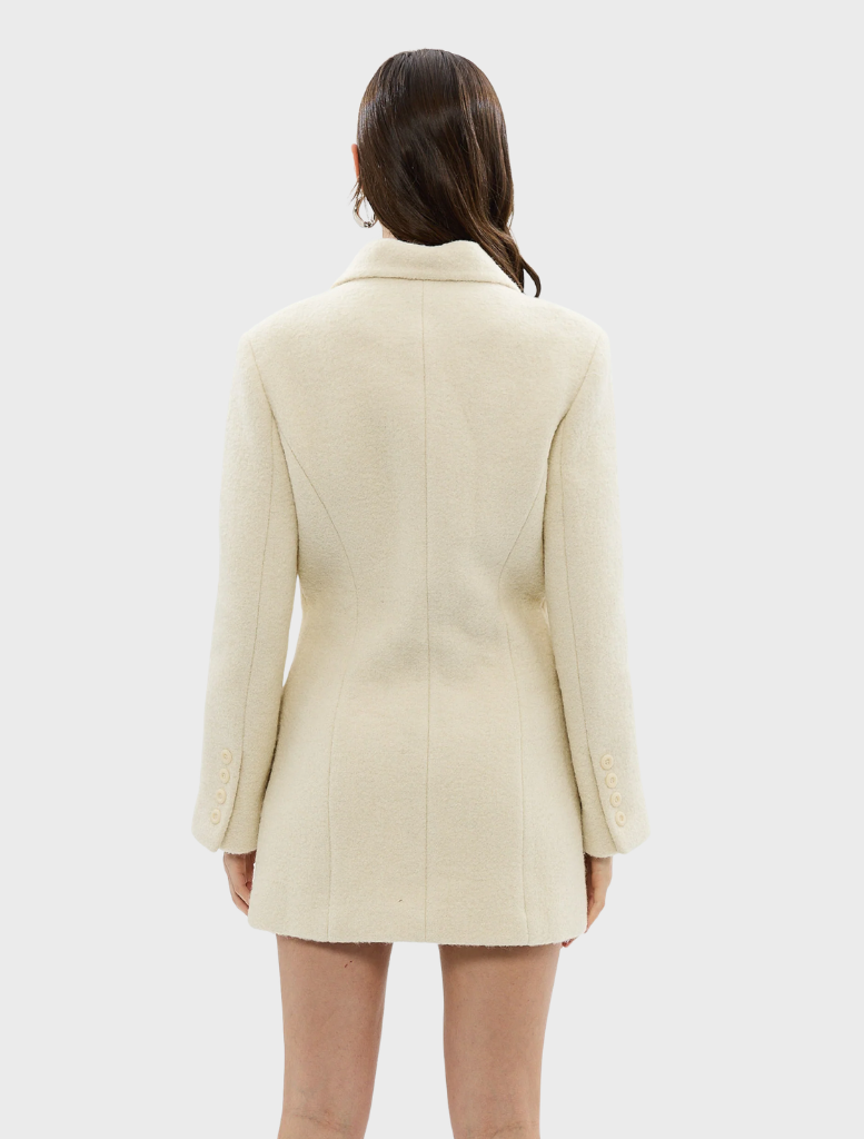 Sophisticated ivory Franca Wool Blazer Dress with a tailored look, perfect for office wear or formal gatherings.