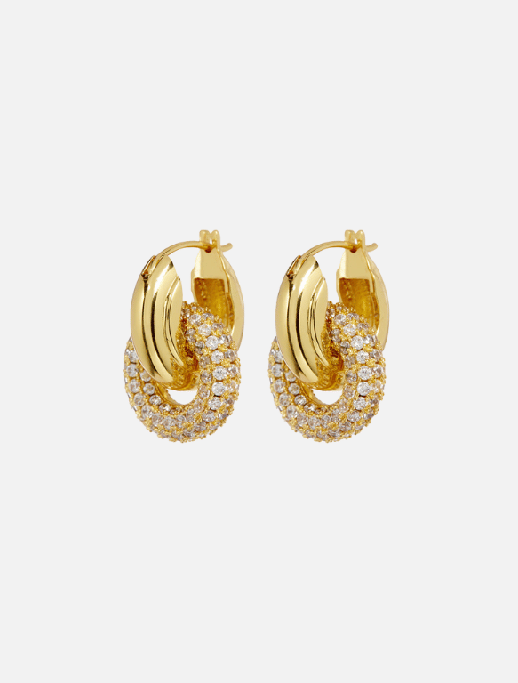 Accessories Pave Interlock Hoops - Gold