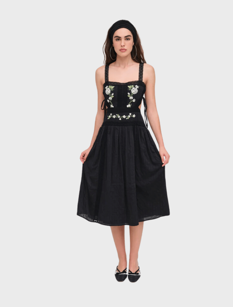 Clothing Jolene Embroidered Midi Dress - Black