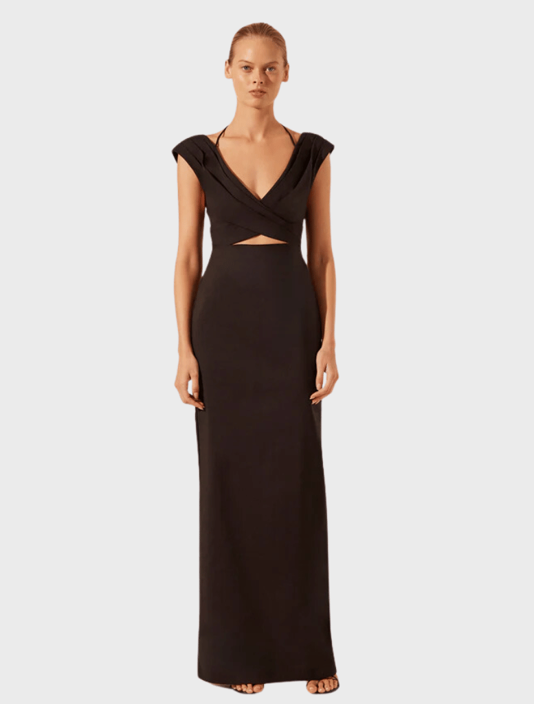 cross front dress black Loren Cross Front Long Sleeve Dress – ROSELABEL main image 1