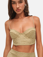 Clothing Glitter Grid Bustier Top - Gold