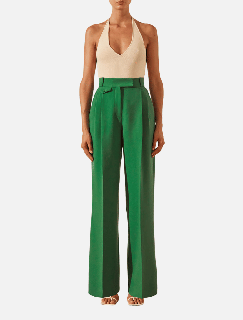 Irena High Waisted Tailored Pant - Tree Green | Clothing | brand-Shona Joy, Clothing, full length pants, green pants, High Waisted Pants, Pants, price-$250+, Straight Pants | Shona Joy