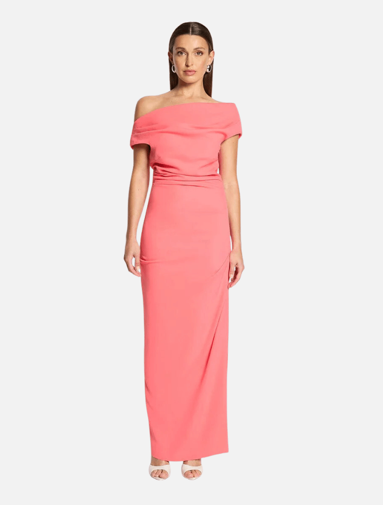 Alexis Off Shoulder Gown - Watermelon | Clothing | brand-Sofia The Label, Clothing, Cocktail Dress, Dress, Dresses, Long Dress, Long Dresses, Maxi Dress, Midi Dress, One shoulder dress, Party Dress, price-$250+, RACE DAY OUTFITS, Summer Dress, Wedding Guest | Sofia The Label