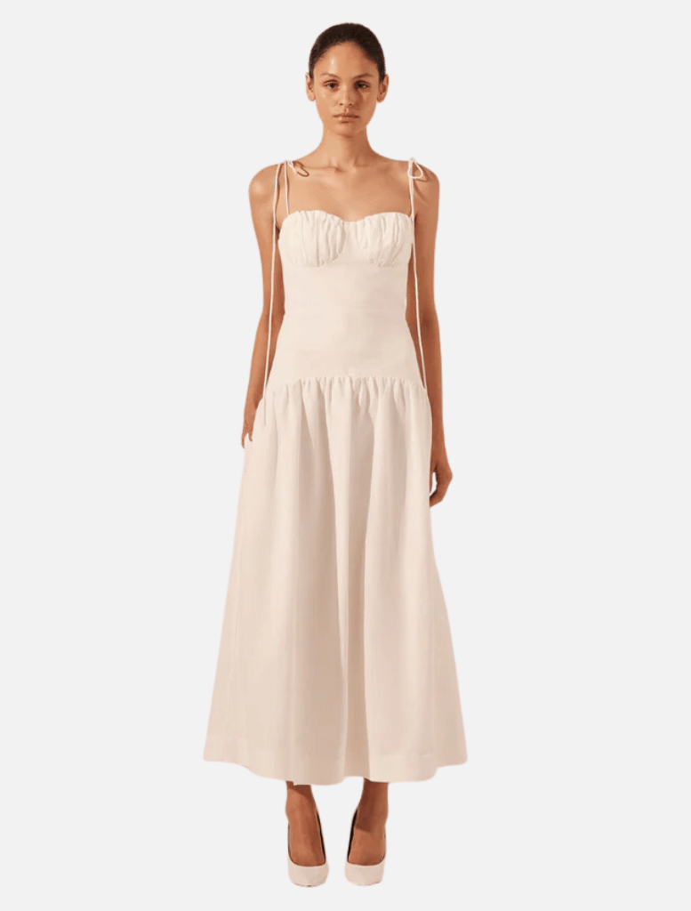 Clothing Blanc Gathered Midi Dress - Ivory