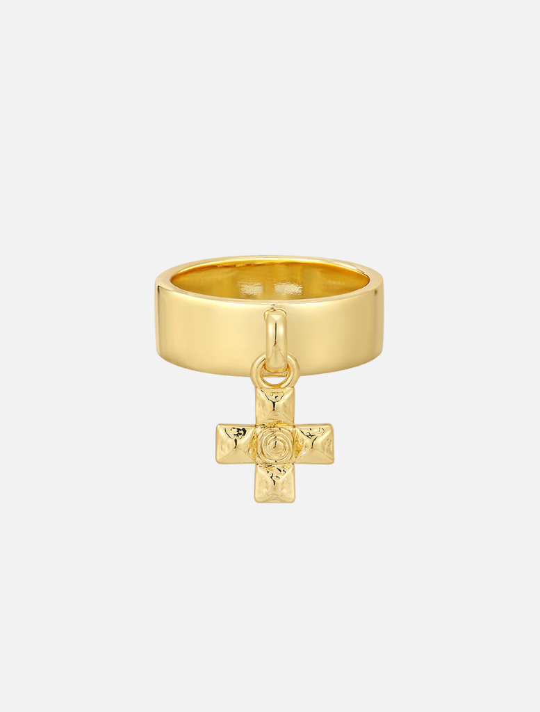 Accessories Molten Cross Charm Ring - Gold