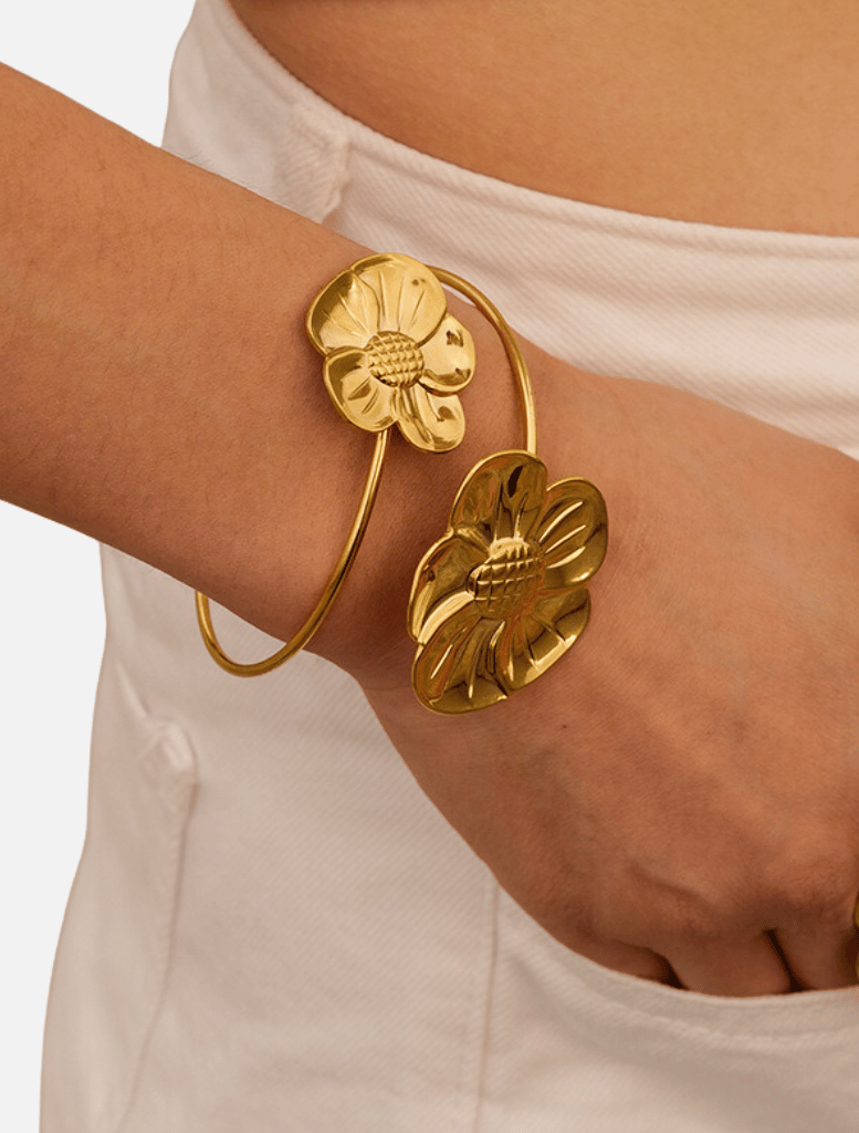Tea Flower Bangle - Gold | Accessories | Accessories, bangle, Bracelet, Bracelets, brand-Insurge Clothing, cuff, price-$50 - $100 | Insurge Clothing