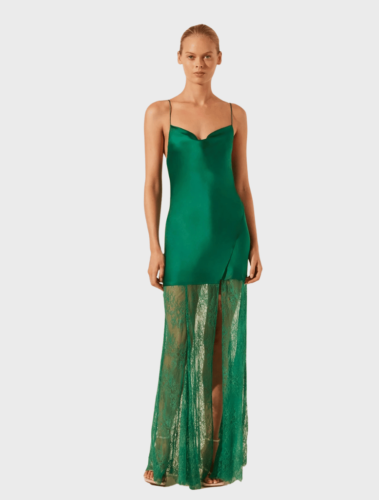 Clothing Silk lace Cowl Maxi Dress - Emerald Green