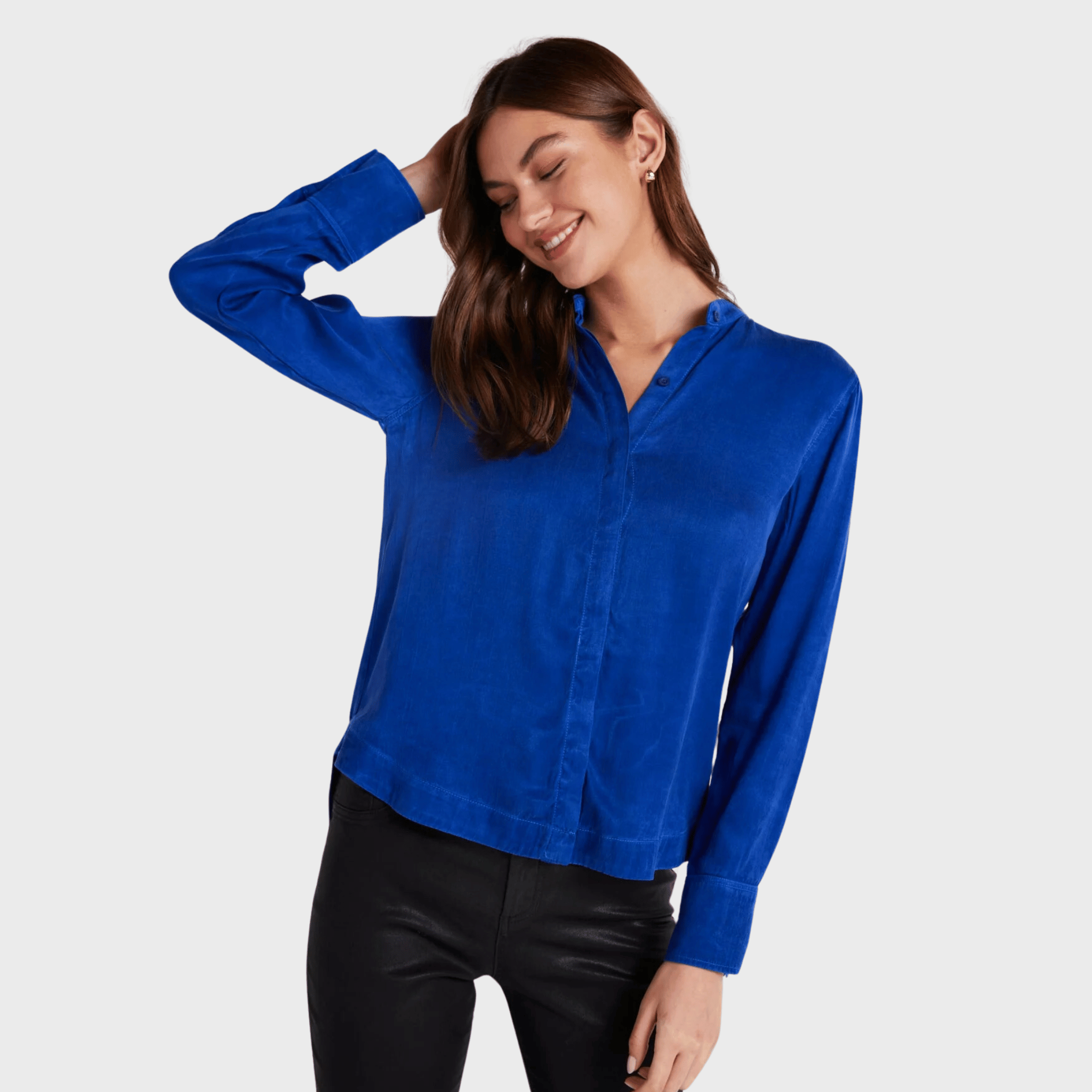 Mandarin Collar Button Down - Rich Cobalt