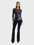 Clothing Ava Lace Sequin Long Sleeve Top - Black