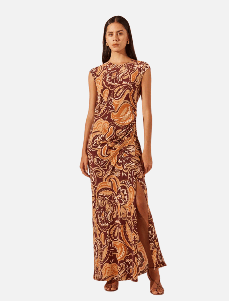 Clothing Zahra Silk Side Split Maxi Dress - Burgundy/Multi