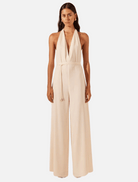 Clothing Halter Neck Open Back Jumpsuit - Rice