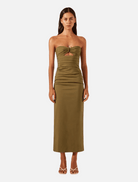 Clothing Lani Strapless Gathered Midi Dress - Army Green