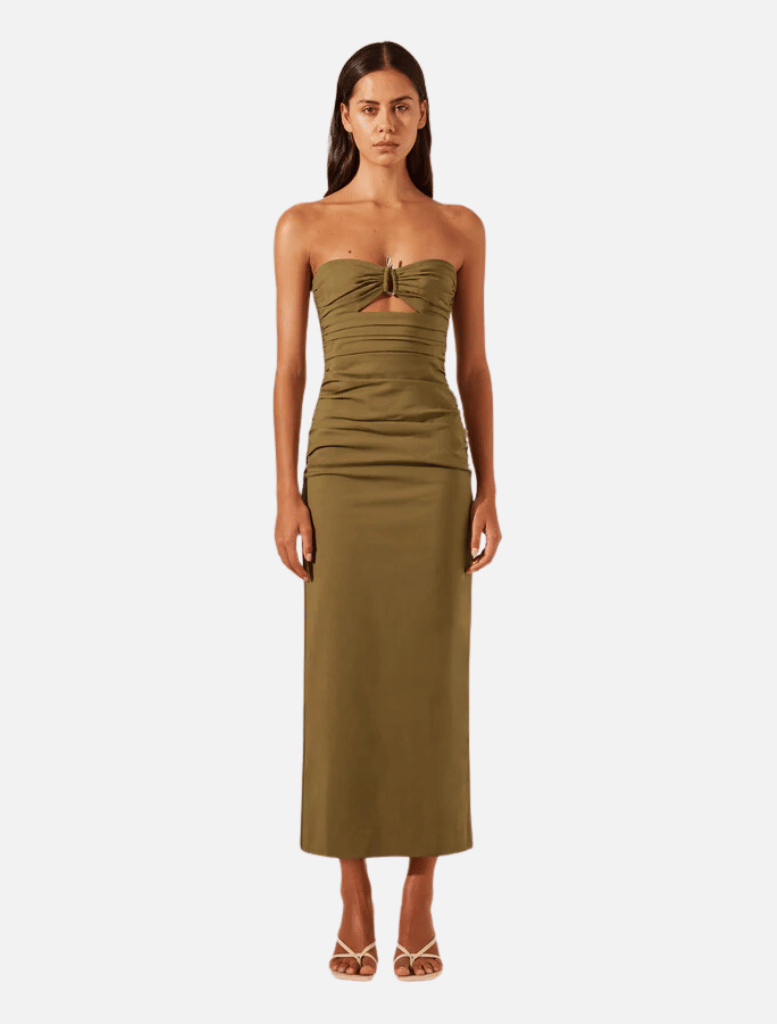 Clothing Lani Strapless Gathered Midi Dress - Army Green