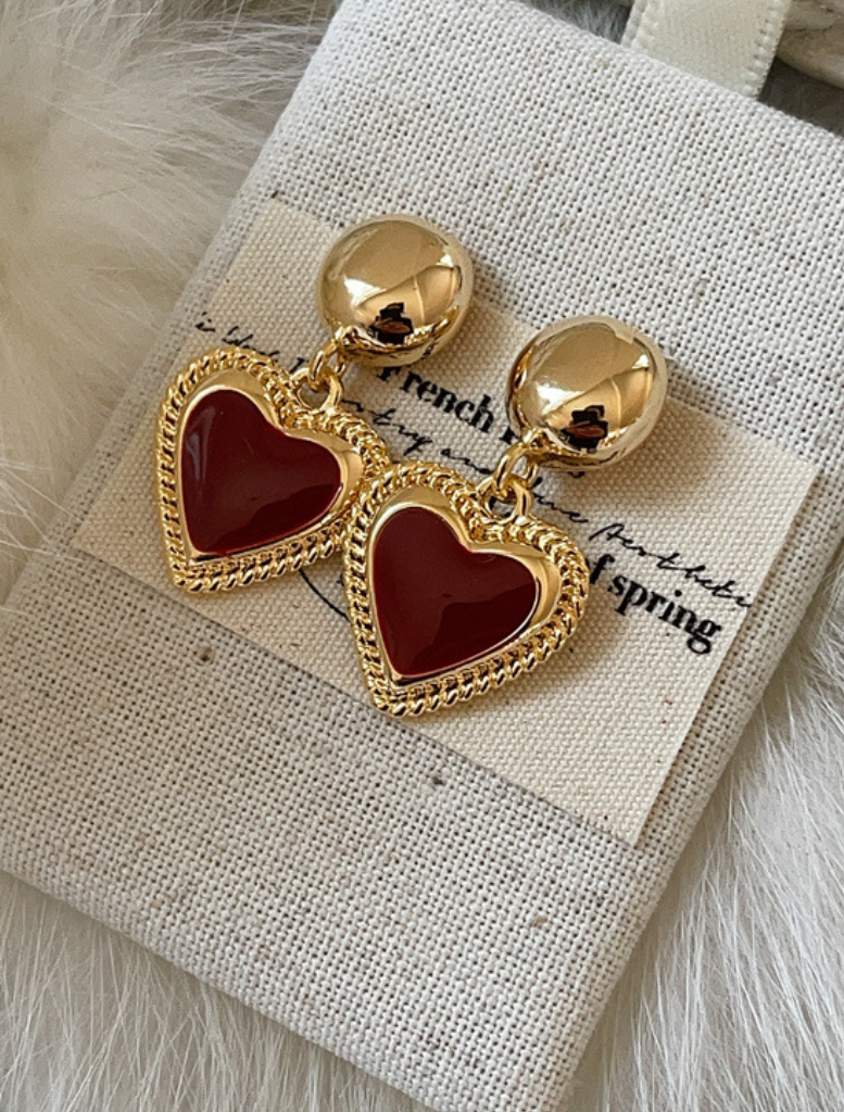 Accessories Mink Heart Charm Earrings - Red