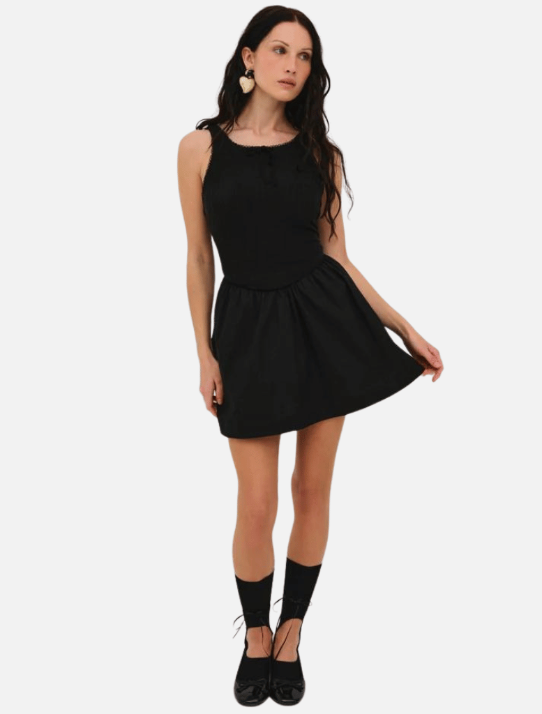 Billie Pointelle Mini Dress - Black | brand-For Love & Lemons, Dress, Dresses, Mini Dress, Mini Dresses, price-$250+, Short Dresses | For Love & Lemons