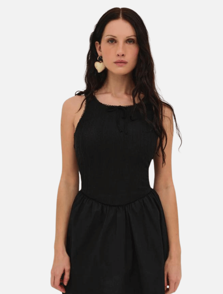 Billie Pointelle Mini Dress - Black - Insurge Clothing