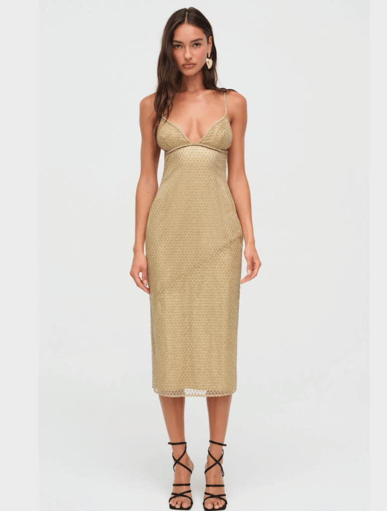 Clothing Glitter Grid Midi Dress - Gold