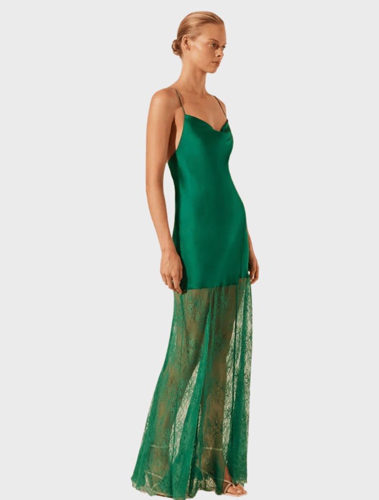 Clothing Silk lace Cowl Maxi Dress - Emerald Green