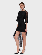 Clothing Cannes Lace Panel Cape Sleeve Dress - Black