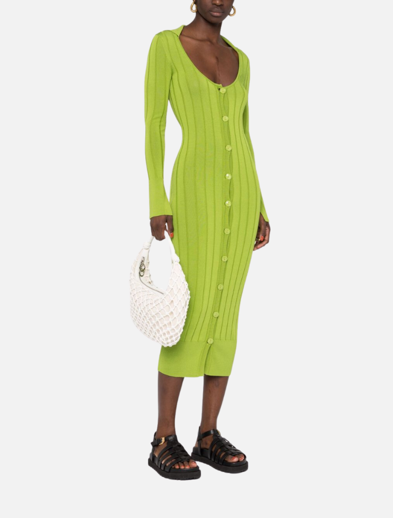 Clothing Ribbed Knit Cardigan Dress - Asparagus