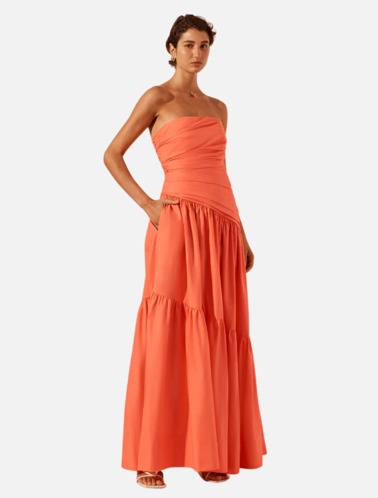 Clothing Strapless Tiered Maxi Dress - Coral