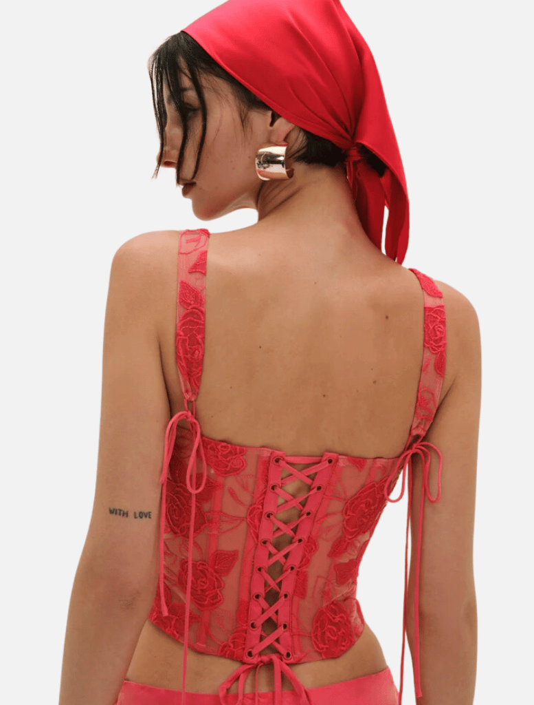 Clothing Embroidered Roses Corset Top - Red