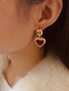 Accessories Mink Heart Charm Earrings - Red