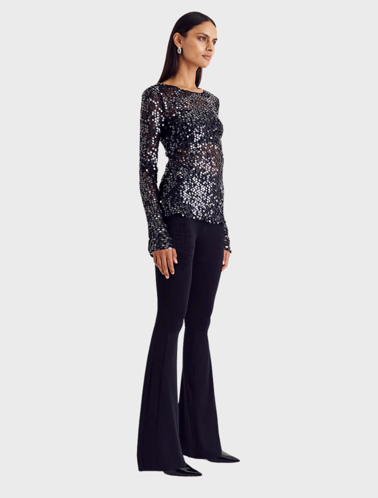 Clothing Ava Lace Sequin Long Sleeve Top - Black