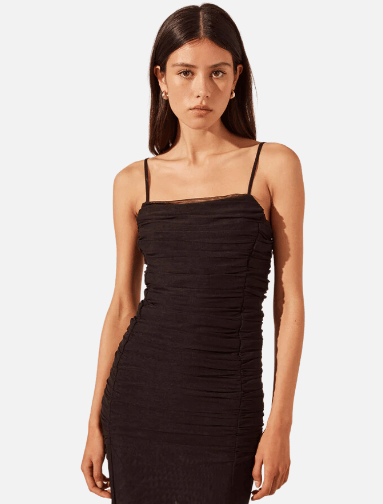 Clothing Mira Open Back Ruched Midi Dress - Black