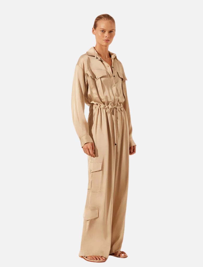 Clothing Drawstring Utility Jumpsuit - Oat