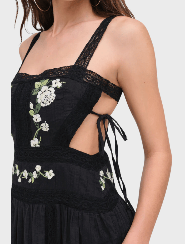 Clothing Jolene Embroidered Midi Dress - Black