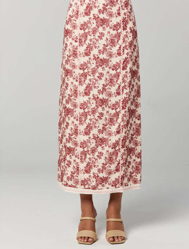 skirt Cherri Midi Skirt - Red Floral Print