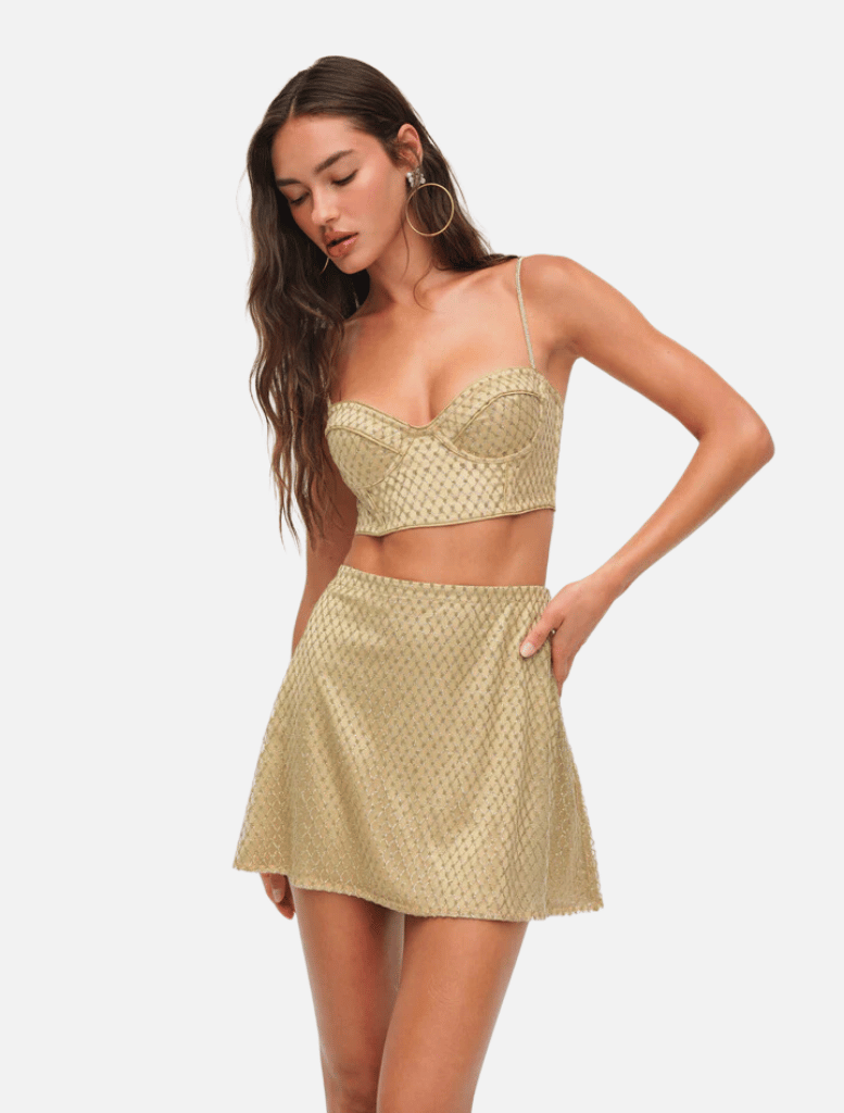 Clothing Glitter Grid Bustier Top - Gold