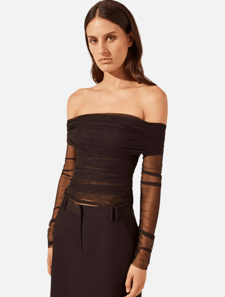 Clothing Mira Long Sleeve Off Shoulder Top - Black