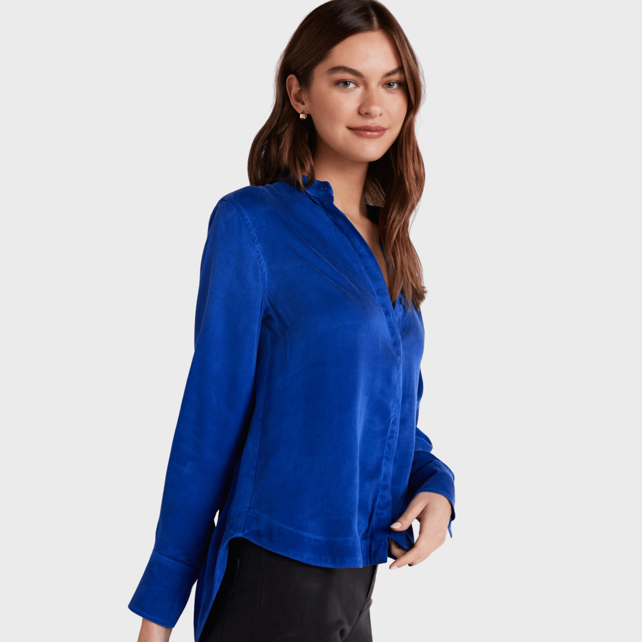 Mandarin Collar Button Down - Rich Cobalt