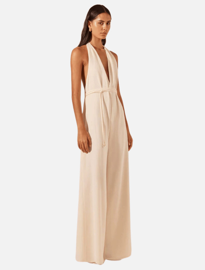 Clothing Halter Neck Open Back Jumpsuit - Rice