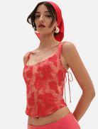 Clothing Embroidered Roses Corset Top - Red