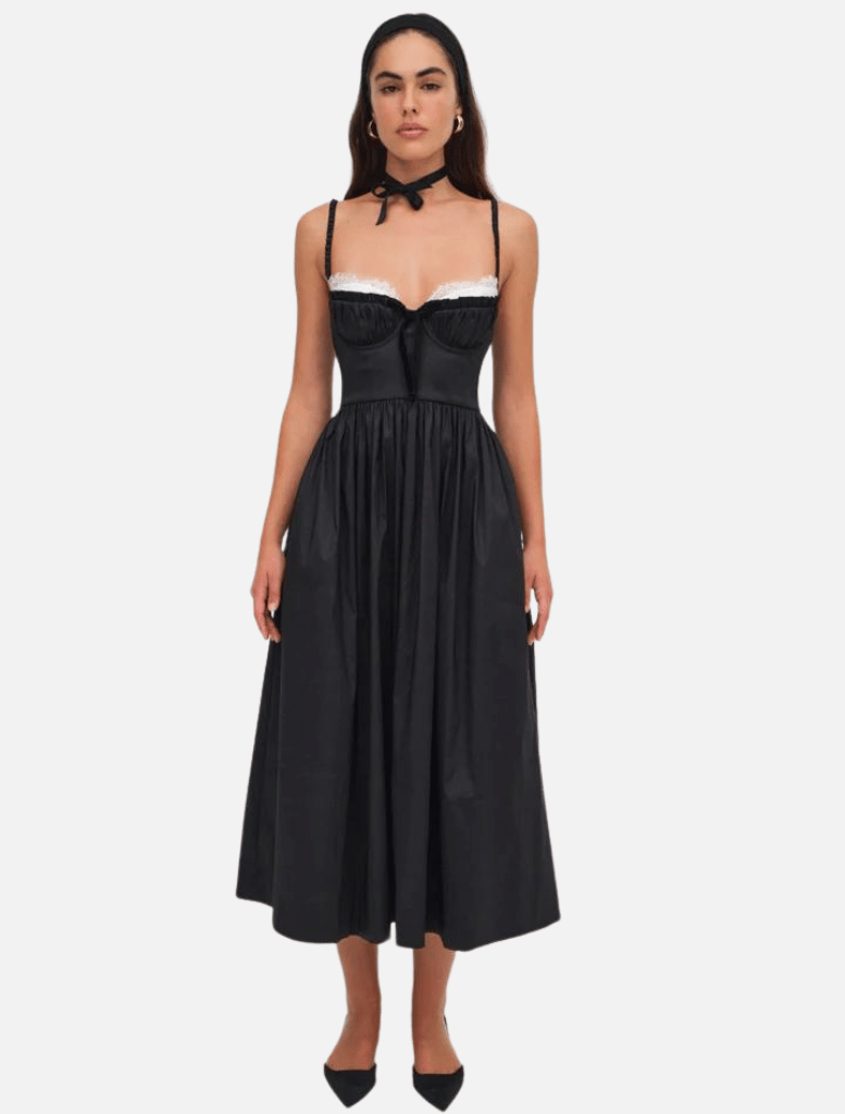 Doris Midi Dress - Black | brand-For Love & Lemons, Dress, Dresses, Long Dresses, Midi Dresses, price-$250+ | For Love & Lemons