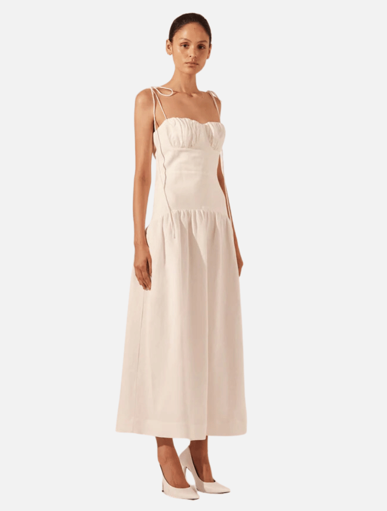 Clothing Blanc Gathered Midi Dress - Ivory