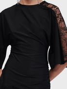 Clothing Cannes Lace Panel Cape Sleeve Dress - Black