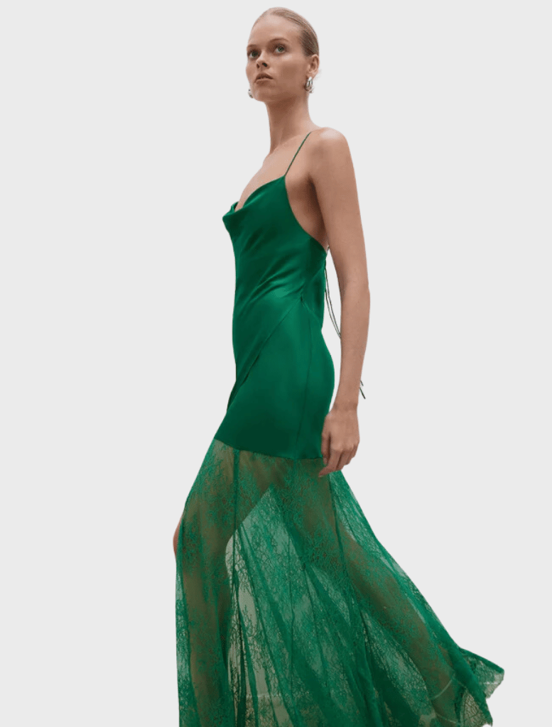 Clothing Silk lace Cowl Maxi Dress - Emerald Green