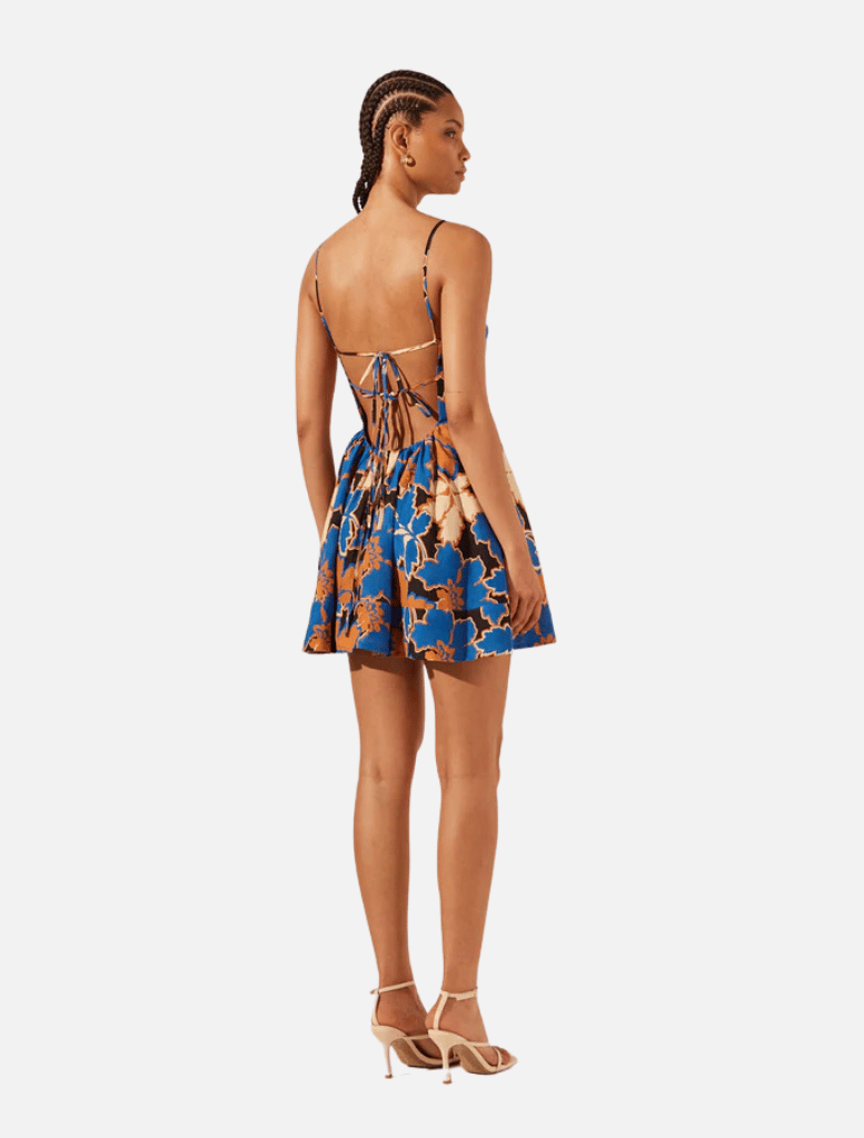 Clothing Karla Low Open Back Mini Dress - Strong Blue/Multi