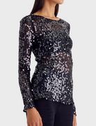 Clothing Ava Lace Sequin Long Sleeve Top - Black