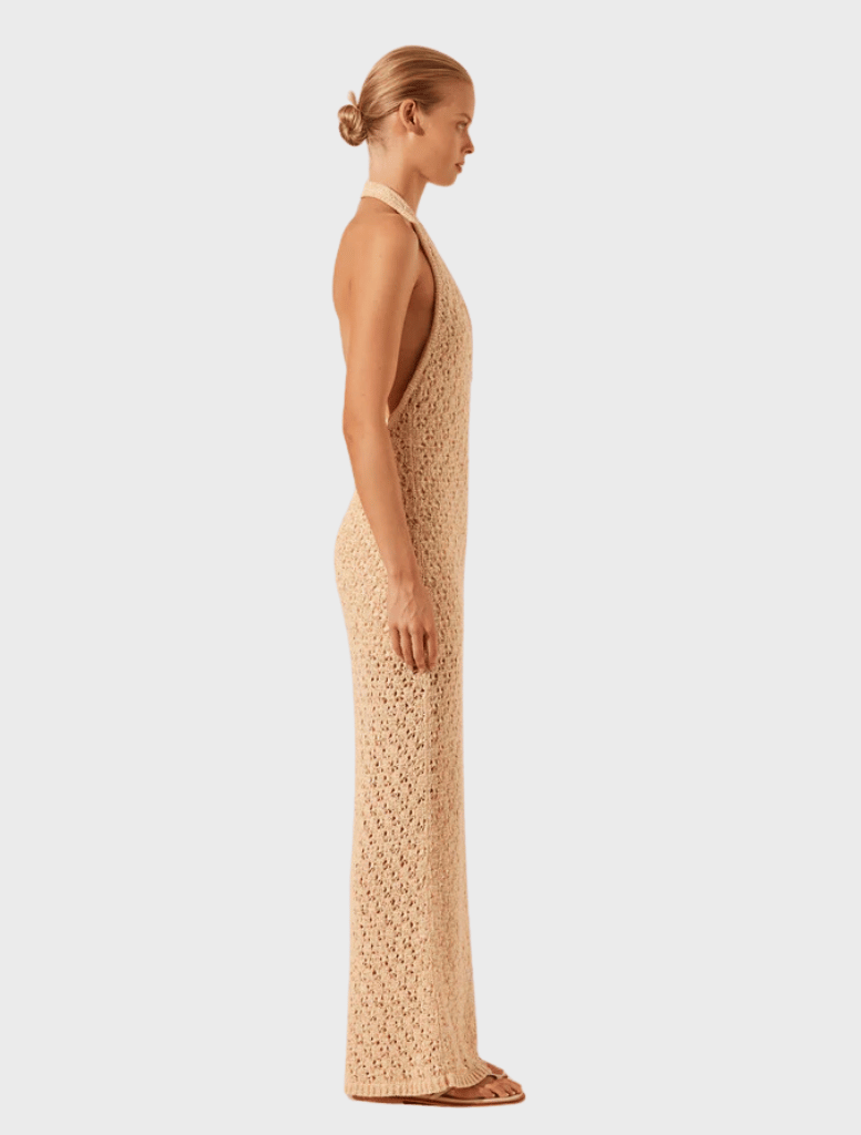 Clothing Halter Open Back Maxi Dress - Oat