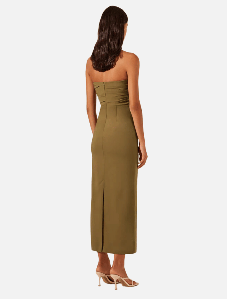 Clothing Lani Strapless Gathered Midi Dress - Army Green