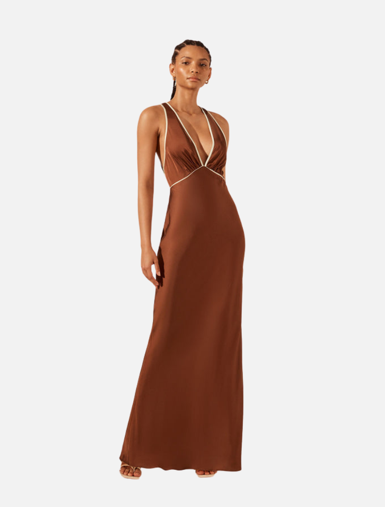 Clothing Contrast Plunged Cross Back Maxi - Belkis